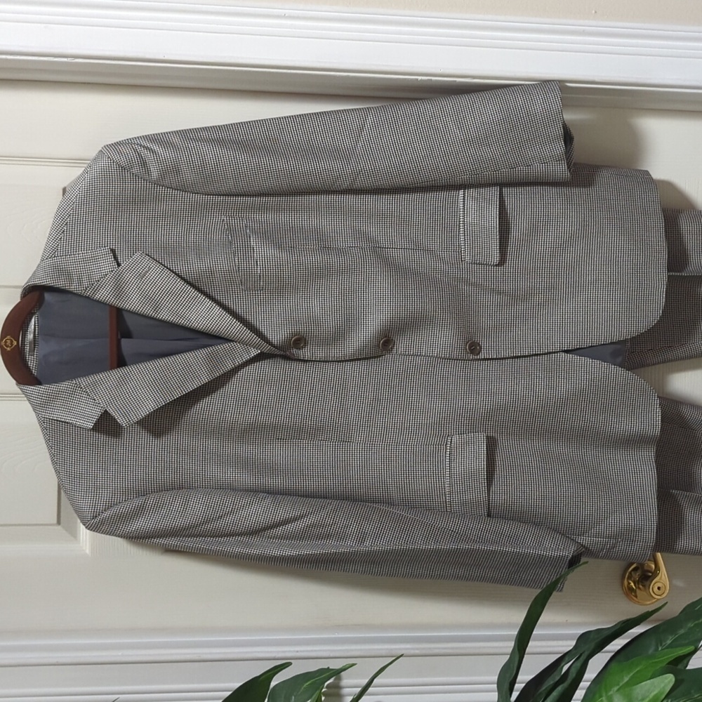 Unbranded Tailored Italian Wool Black/White Herringbone Suit Men's Size 50"